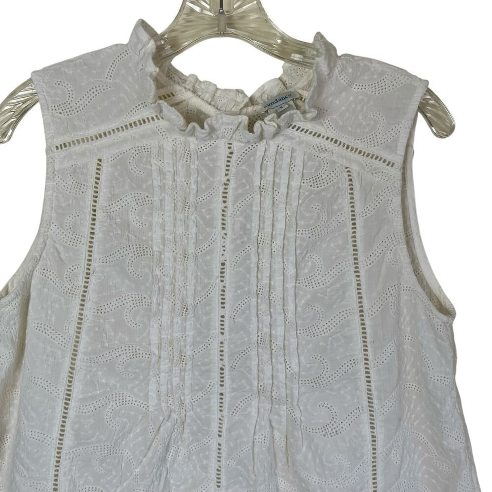 Sundance Sz S Ivory Sleeveless Blouse Crochet Eyelet Ruffled Trims Cotton - Picture 10 of 16
